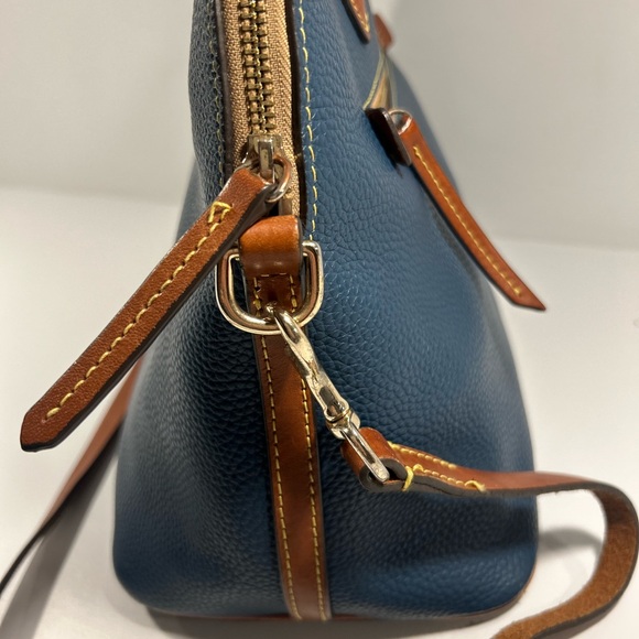 Dooney & Bourke Pebble Grain Leather Satchel Navy Blue Tan Trim Crossbody Purse - Picture 6 of 16
